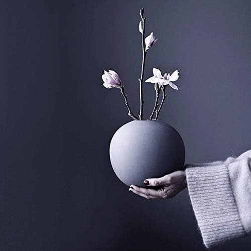Grey Ceramic Ball Vase 20cm Modern Round Minimal Table Home Decor - Kwikley