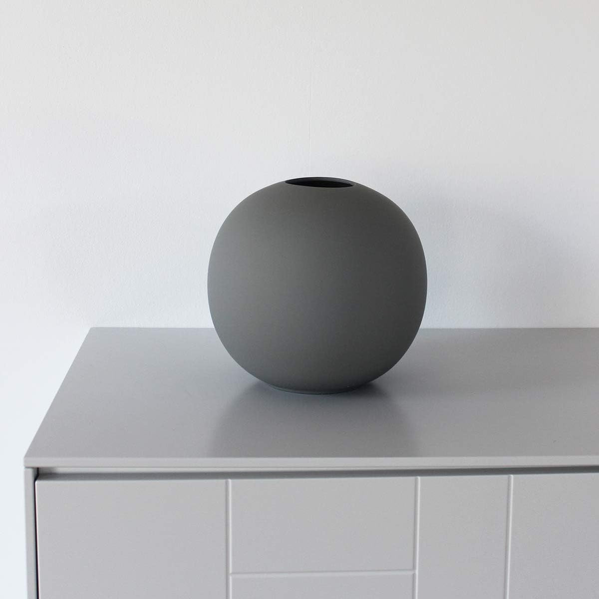 Grey Ceramic Ball Vase 20cm Modern Round Minimal Table Home Decor - Kwikley