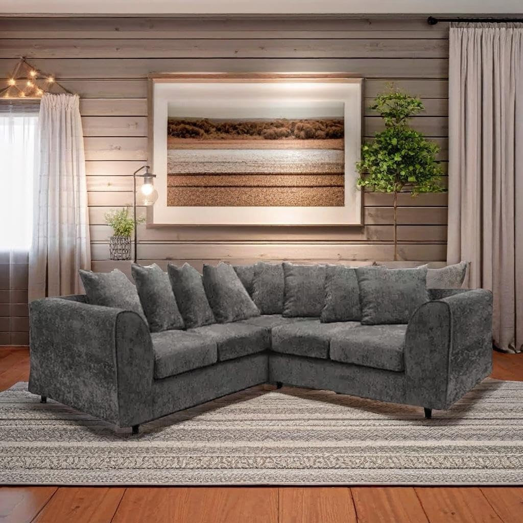 Grey Chenille 2C2 Corner Sofa – 5 Seater Scatter Back Couch for Living Room - Kwikley