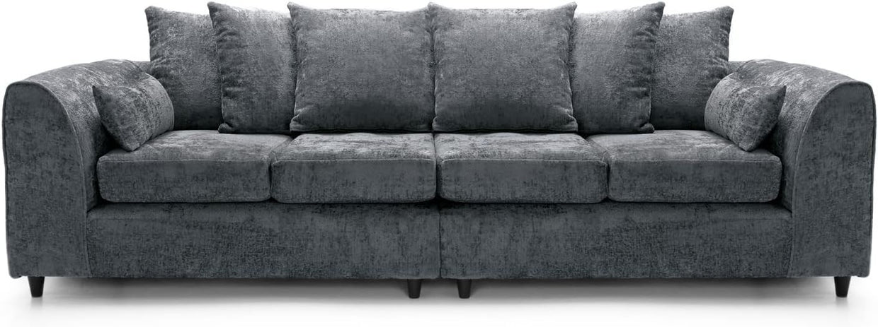 Grey Chenille 4 - Seater Sofa with Deep Cushions & Soft Fabric – Spacious Comfort - Kwikley