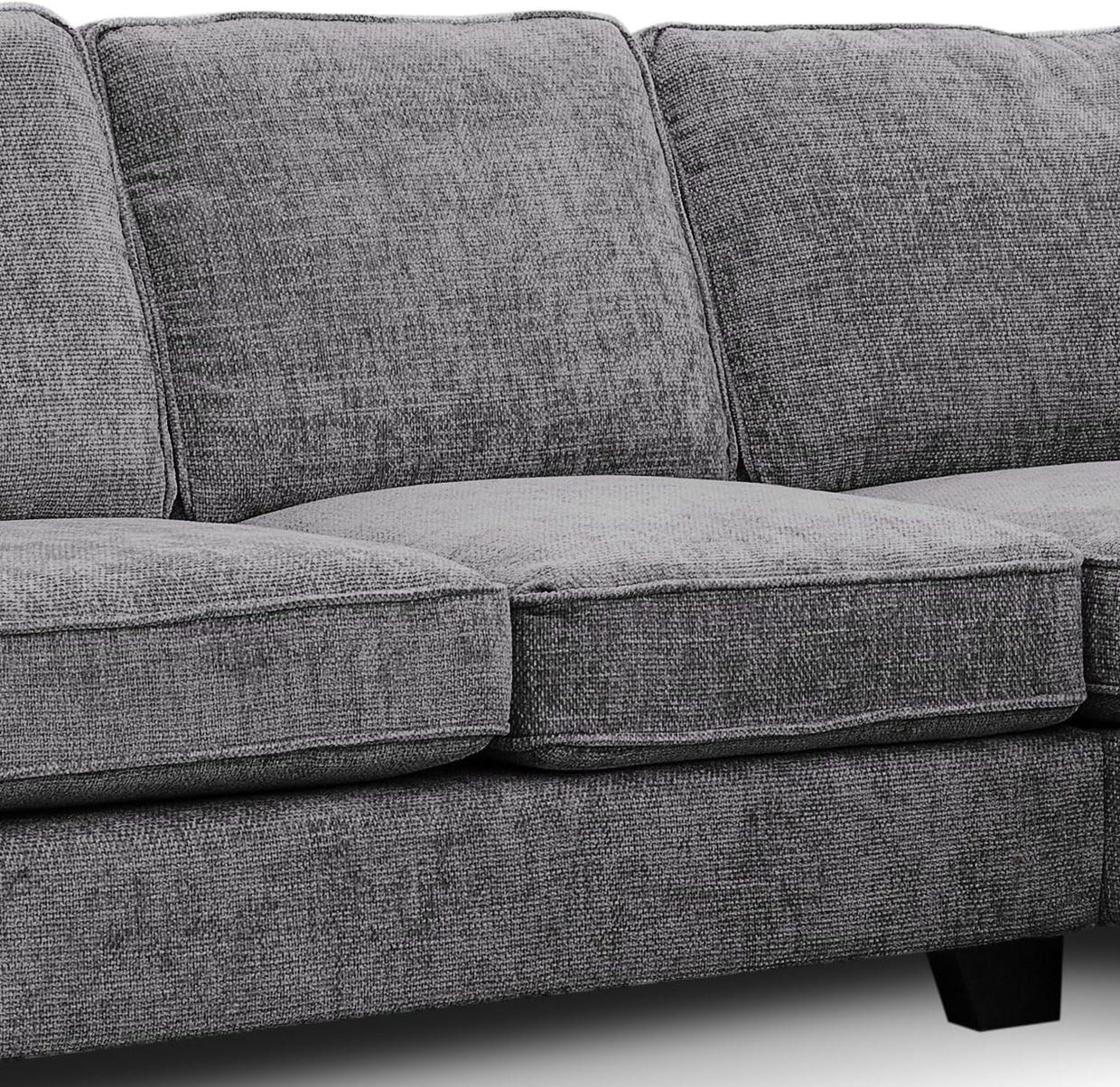 Grey Chenille 5 Seater L Shaped Corner Sofa – Removable Cushions & Piping - Kwikley