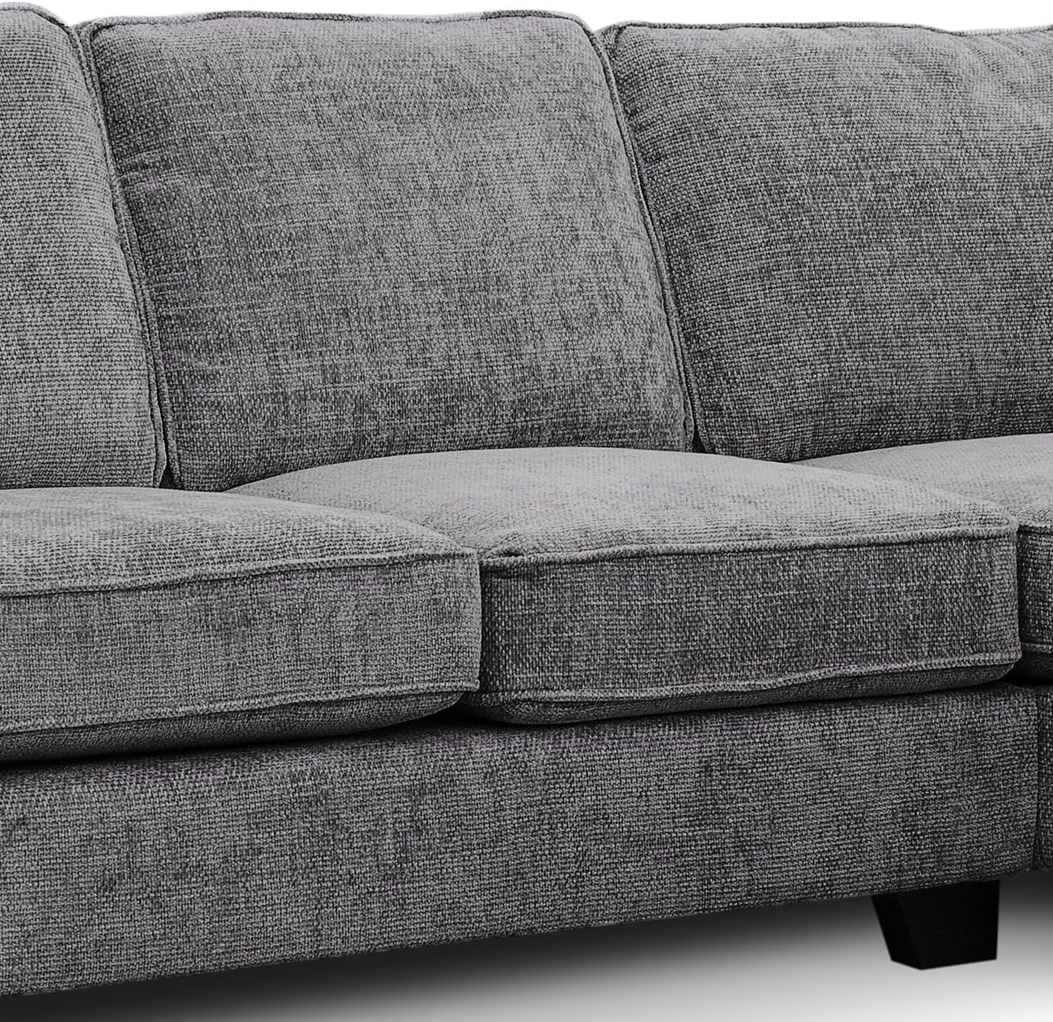 Grey Chenille 5 Seater L Shaped Corner Sofa – Removable Cushions & Piping - Kwikley