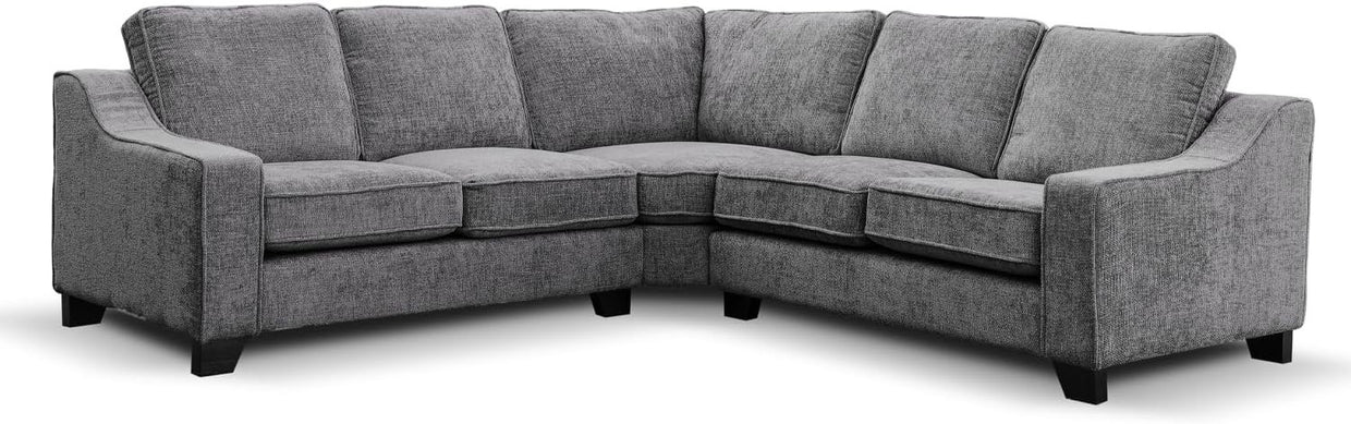 Grey Chenille 5 Seater L Shaped Corner Sofa – Removable Cushions & Piping - Kwikley