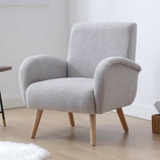 Grey Chenille Accent Armchair Lounge Tub Chair Wooden Legs High Back Seat - Kwikley