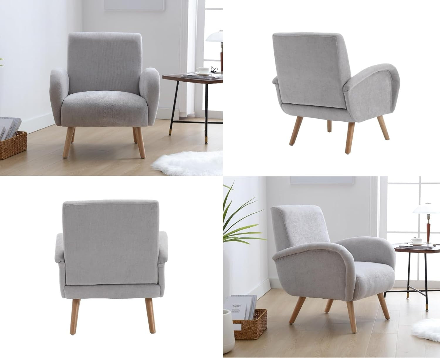 Grey Chenille Accent Armchair Lounge Tub Chair Wooden Legs High Back Seat - Kwikley