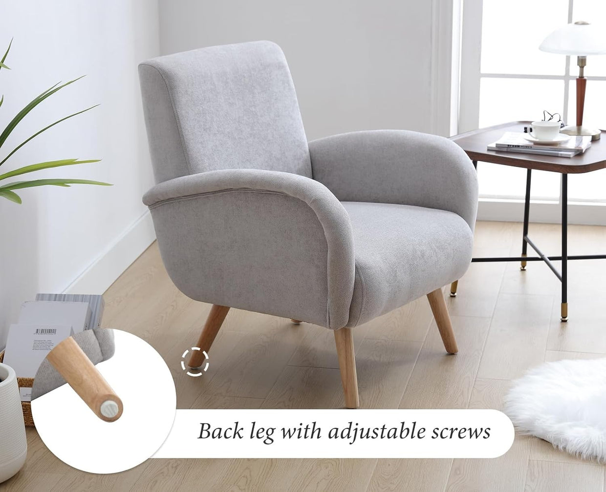 Grey Chenille Accent Armchair Lounge Tub Chair Wooden Legs High Back Seat - Kwikley