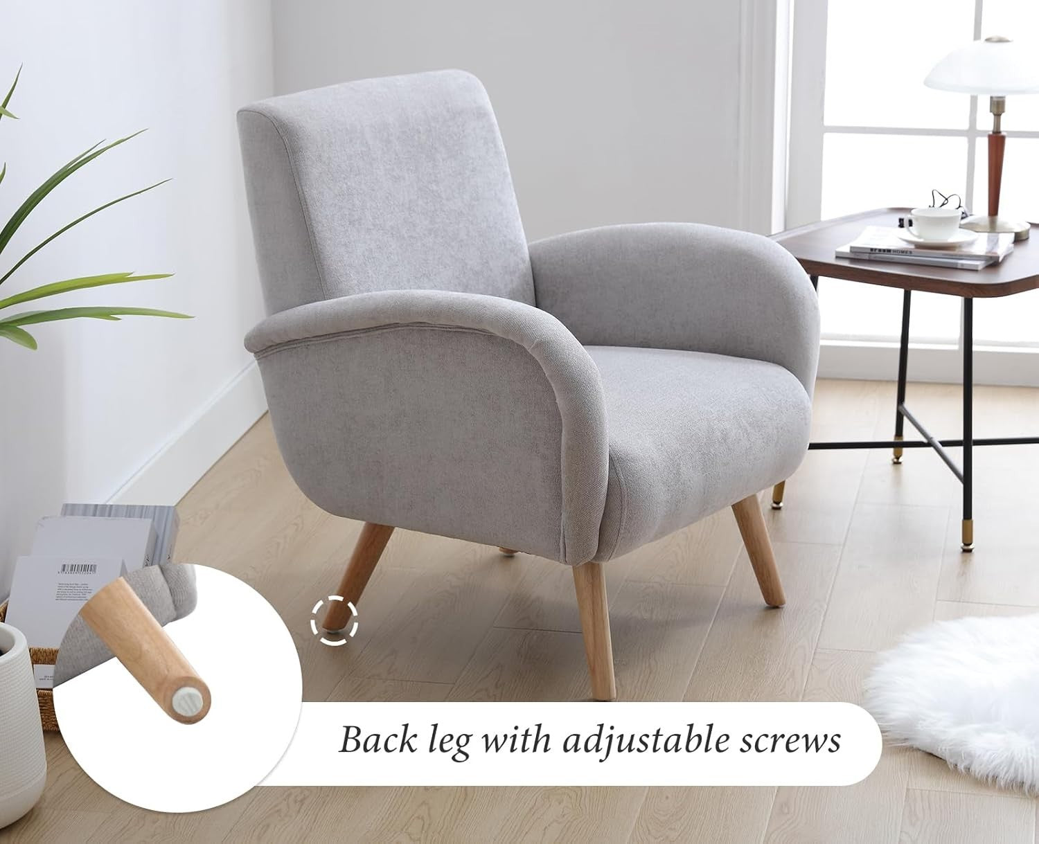 Grey Chenille Accent Armchair Lounge Tub Chair Wooden Legs High Back Seat - Kwikley