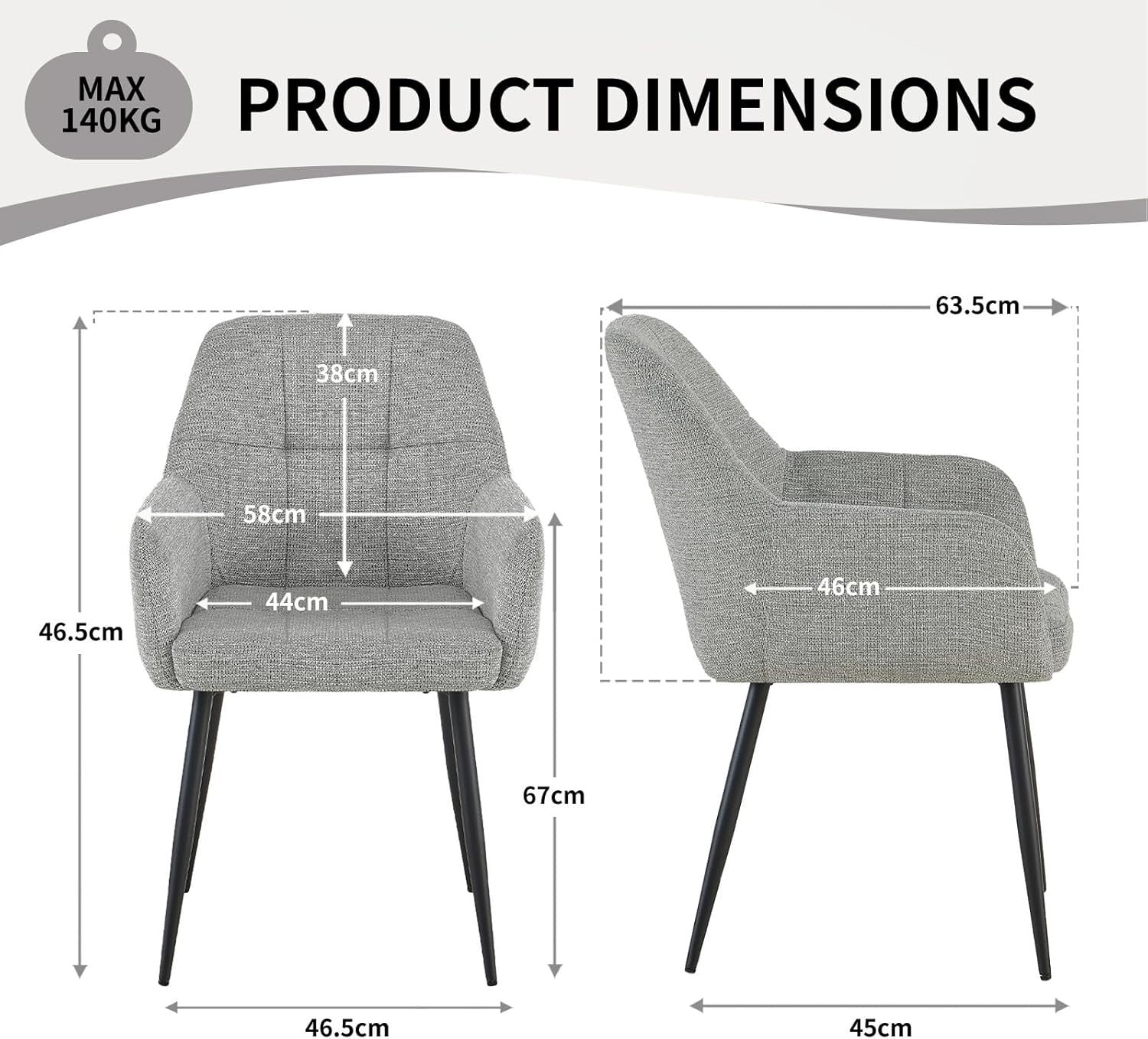 Grey Chenille Dining Chair Plush Fabric Padded Seat Armchair Metal Legs - Kwikley