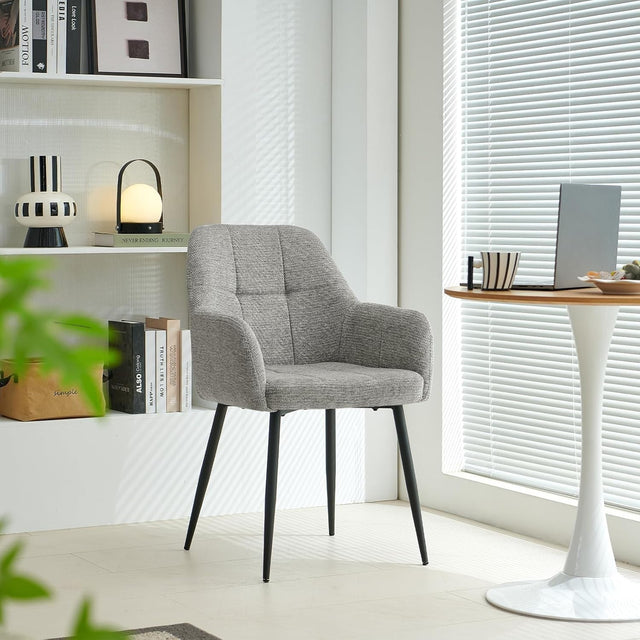 Grey Chenille Dining Chair Plush Fabric Padded Seat Armchair Metal Legs