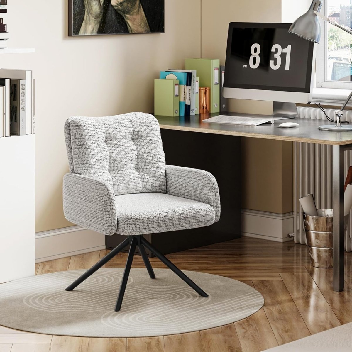 Grey Chenille Swivel Accent Chair Tub Vanity Desk Armchair - Kwikley