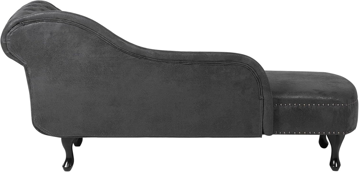Grey Chesterfield Chaise Lounge Faux Suede Right Hand Tufted Vintage Sofa - Kwikley
