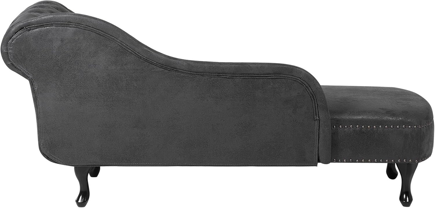 Grey Chesterfield Chaise Lounge Faux Suede Right Hand Tufted Vintage Sofa - Kwikley