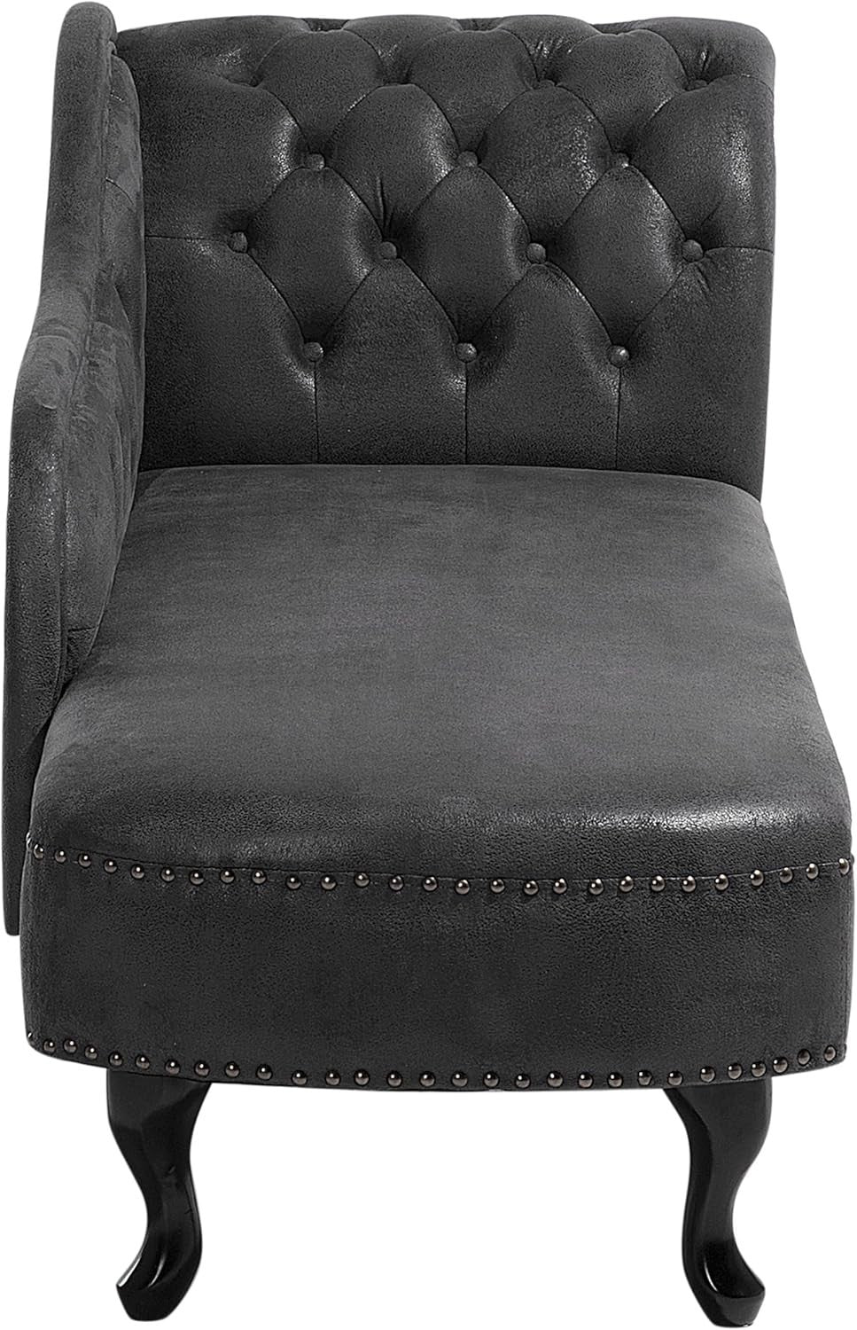 Grey Chesterfield Chaise Lounge Faux Suede Right Hand Tufted Vintage Sofa - Kwikley