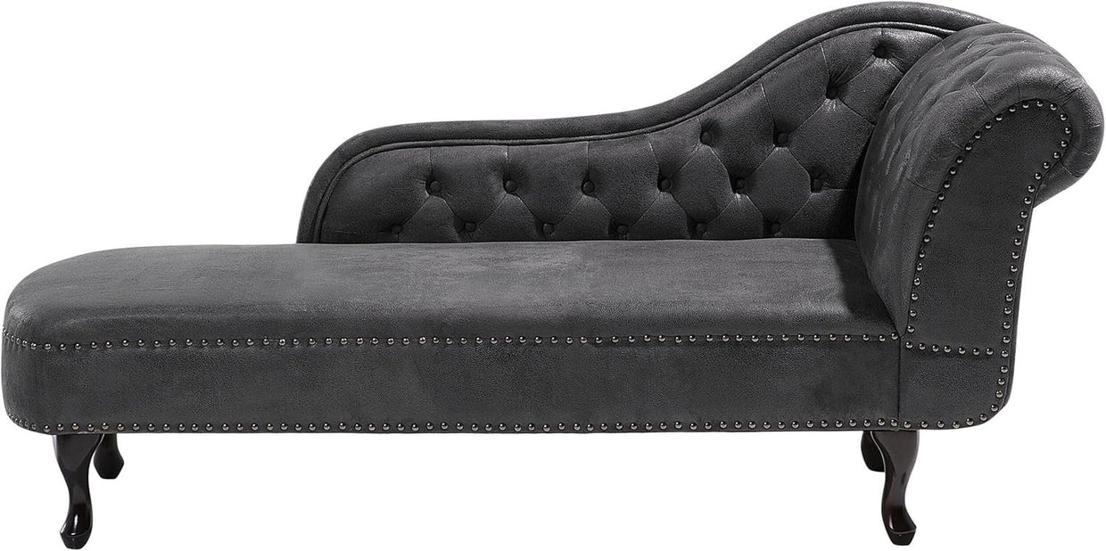 Grey Chesterfield Chaise Lounge Faux Suede Right Hand Tufted Vintage Sofa - Kwikley