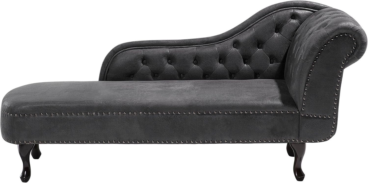 Grey Chesterfield Chaise Lounge Faux Suede Right Hand Tufted Vintage Sofa - Kwikley
