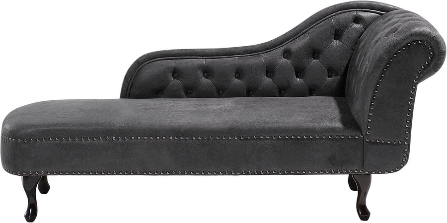 Grey Chesterfield Chaise Lounge Faux Suede Right Hand Tufted Vintage Sofa - Kwikley