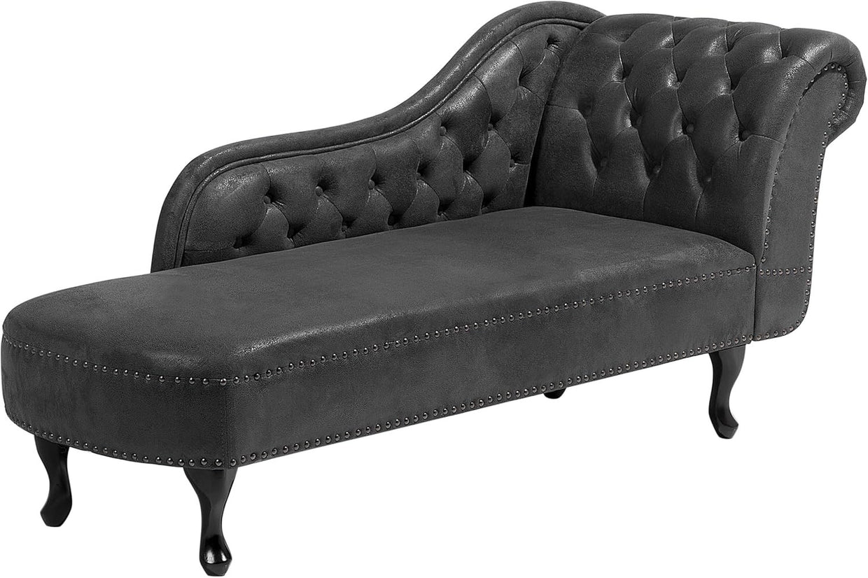 Grey Chesterfield Chaise Lounge Faux Suede Right Hand Tufted Vintage Sofa - Kwikley