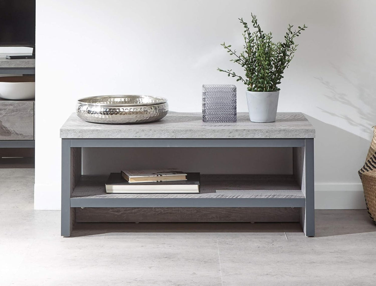 Grey Coffee Table with Shelf – Modern Industrial Style, Compact Storage - Kwikley