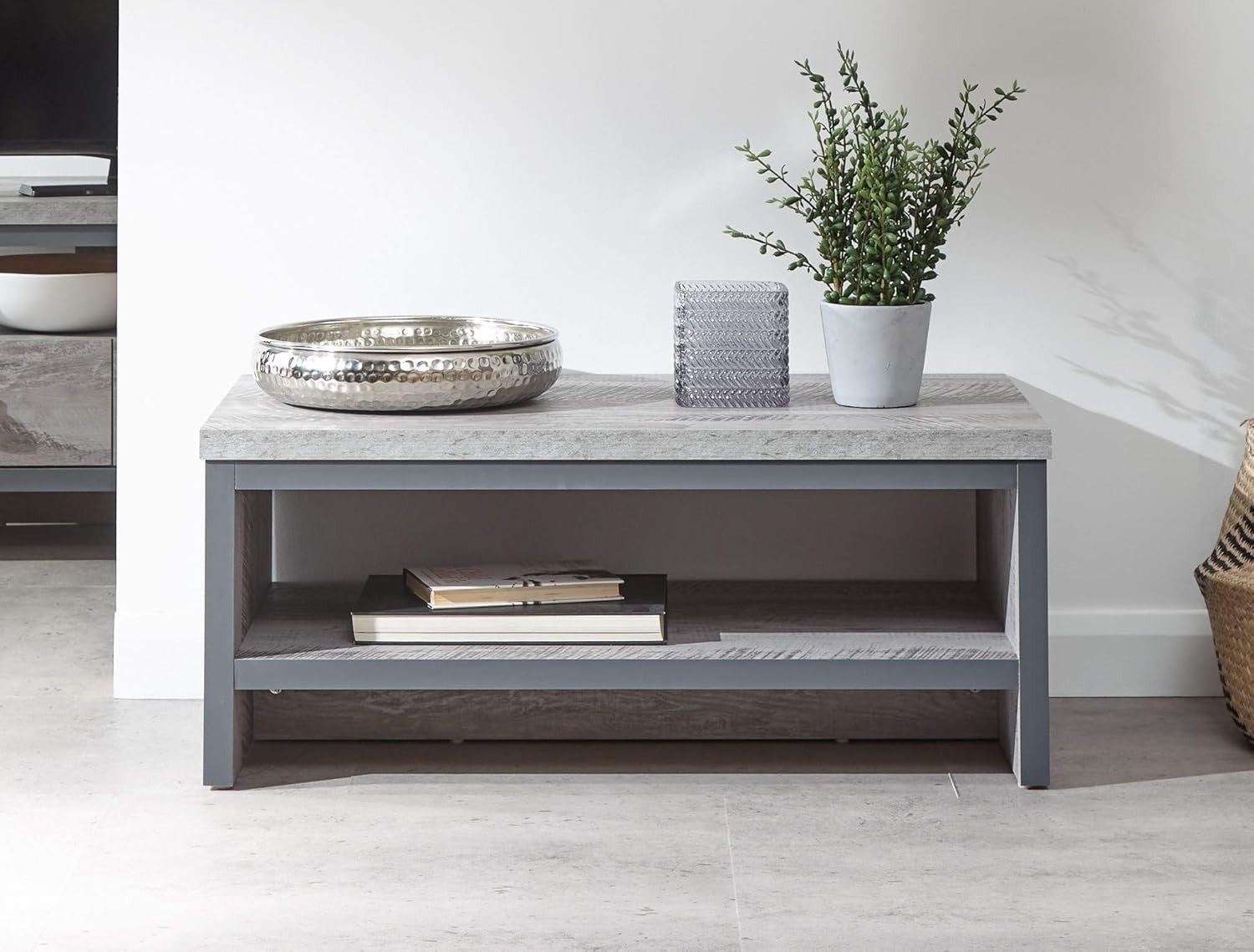 Grey Coffee Table with Shelf – Modern Industrial Style, Compact Storage - Kwikley