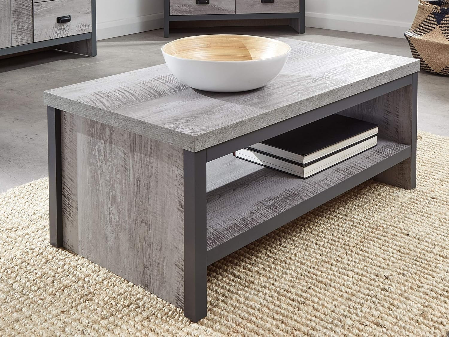 Grey Coffee Table with Shelf – Modern Industrial Style, Compact Storage - Kwikley