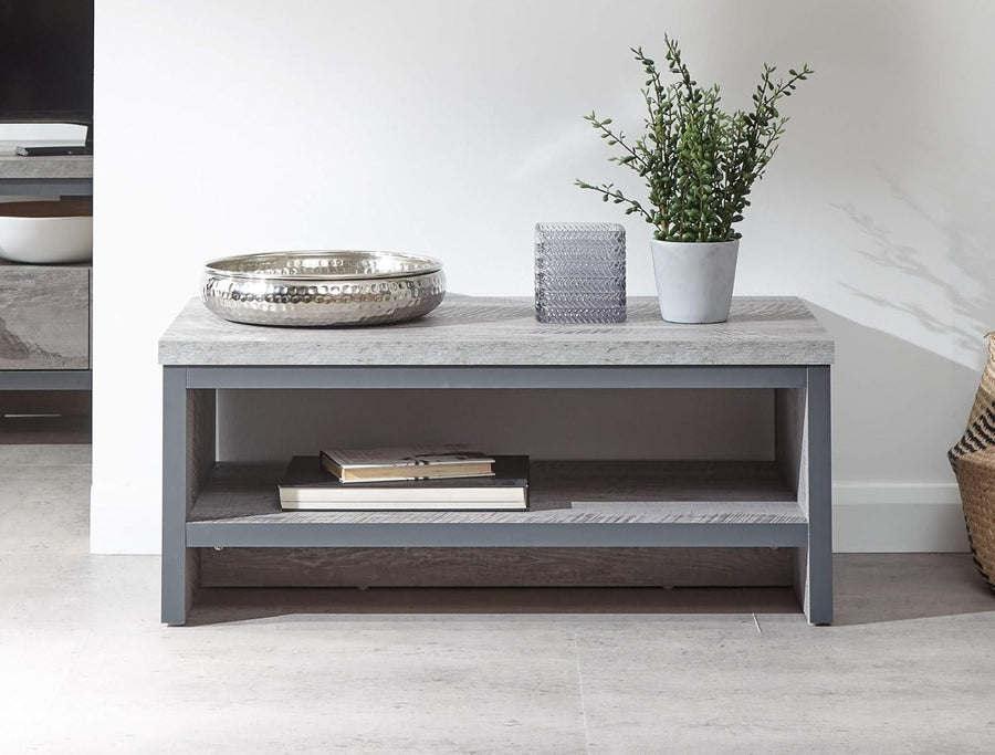 Grey Coffee Table with Shelf – Modern Industrial Style, Compact Storage - Kwikley