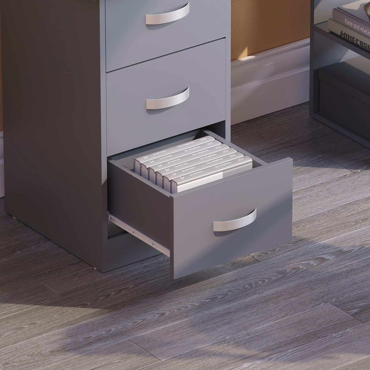 Grey Computer Desk w/Shelves & 3 Drawers 120cm Home Office Table - Kwikley
