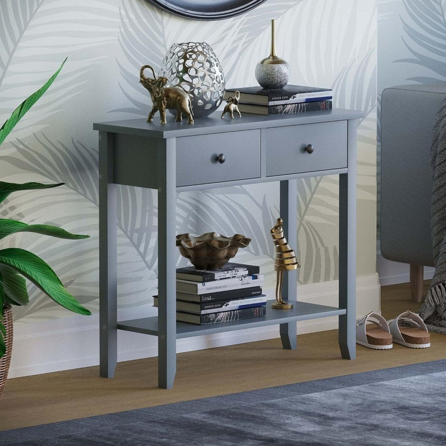 Grey Console Table with 2 Drawers & Undershelf – Stylish Storage for Hallway - Kwikley