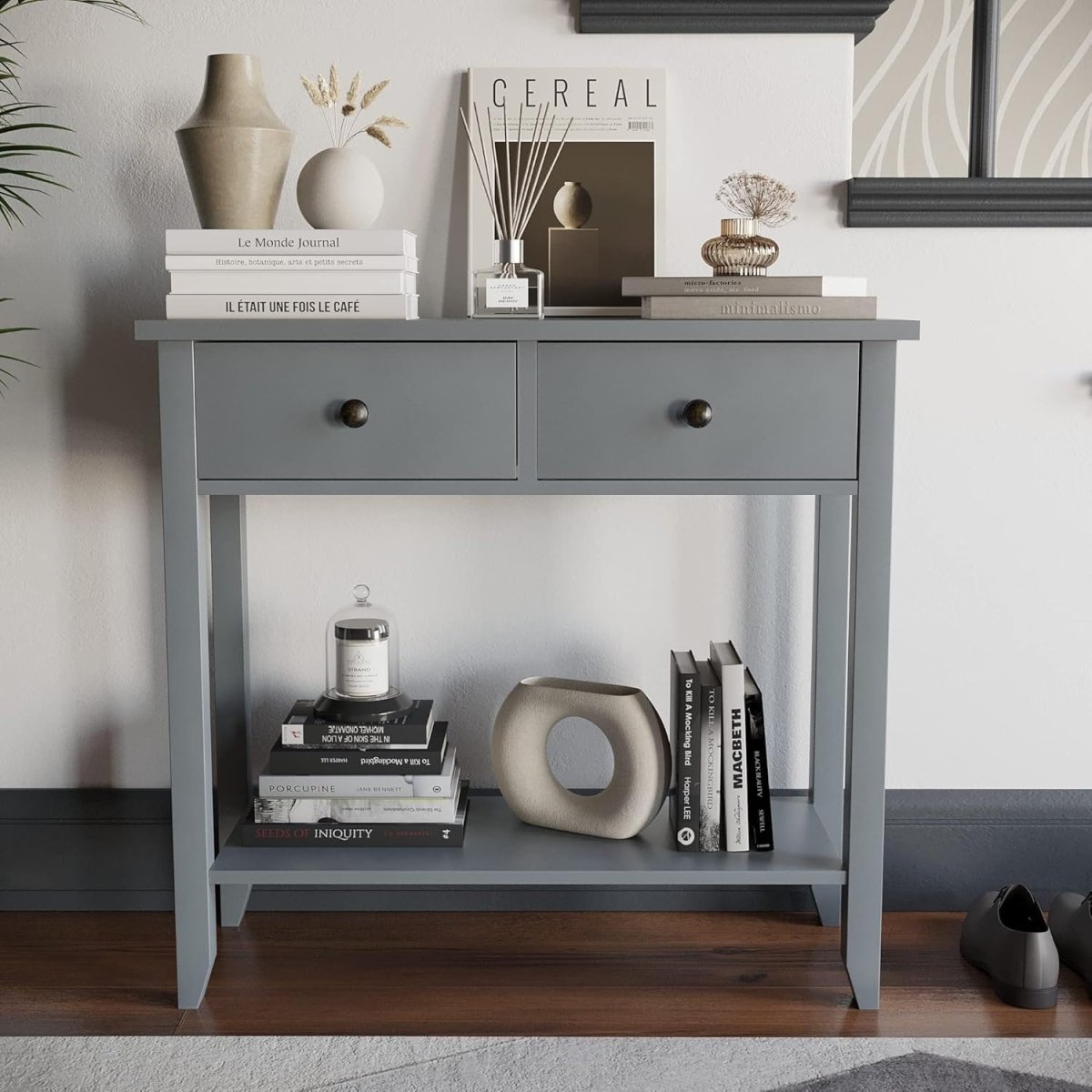 Grey Console Table with 2 Drawers & Undershelf – Stylish Storage for Hallway - Kwikley