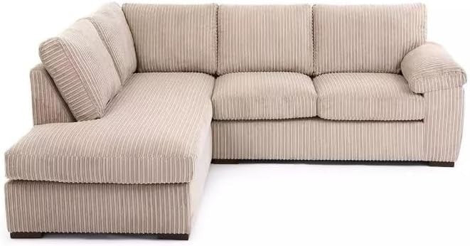 Grey Corduroy Left Hand Corner Sofa Modern L Shape 4 Seater - Kwikley