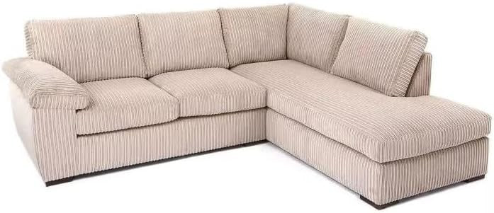 Grey Corduroy Right Hand Corner Sofa Modern L Shape 4 Seater - Kwikley