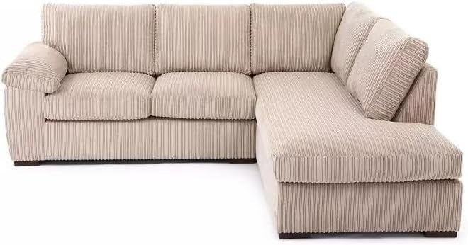 Grey Corduroy Right Hand Corner Sofa Modern L Shape 4 Seater - Kwikley