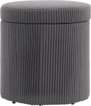 Grey Corduroy Storage Ottoman Round Footstool 40cm Padded Seat with Legs - Kwikley