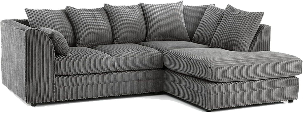 Grey Corner Sofa 3 - 4 Seater RH | Soft Cord Fabric | Deep Cushions | UK Made - Kwikley