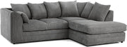 Grey Corner Sofa 3 - 4 Seater RH | Soft Cord Fabric | Deep Cushions | UK Made - Kwikley