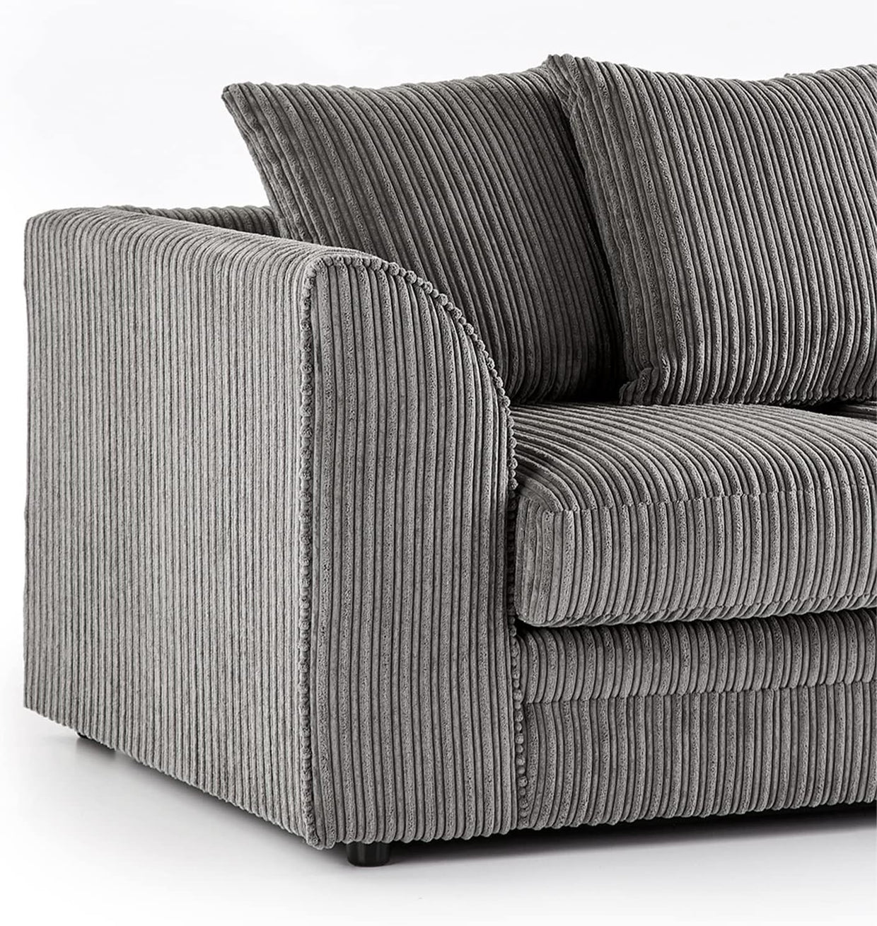 Grey Corner Sofa 3 - 4 Seater RH | Soft Cord Fabric | Deep Cushions | UK Made - Kwikley