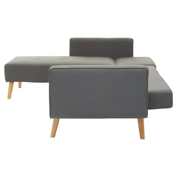 Grey Corner Sofa Bed Linen Upholstery w/ Wood Legs Modern L - Shape - Kwikley