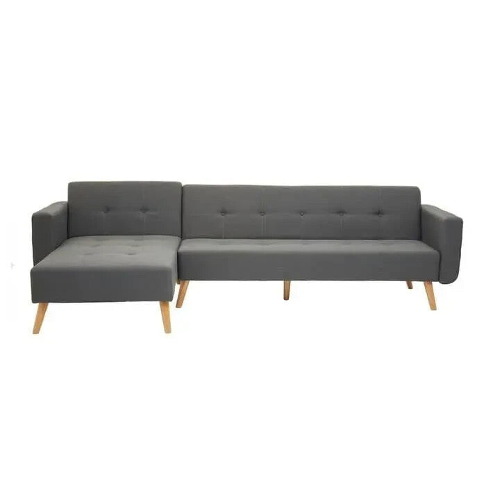 Grey Corner Sofa Bed Linen Upholstery w/ Wood Legs Modern L - Shape - Kwikley