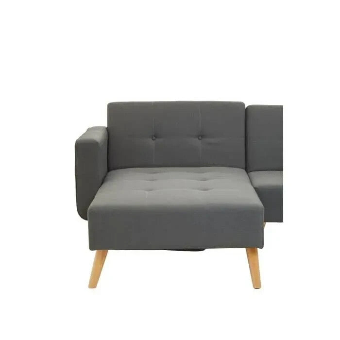 Grey Corner Sofa Bed Linen Upholstery w/ Wood Legs Modern L - Shape - Kwikley