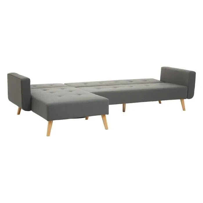 Grey Corner Sofa Bed Linen Upholstery w/ Wood Legs Modern L - Shape - Kwikley