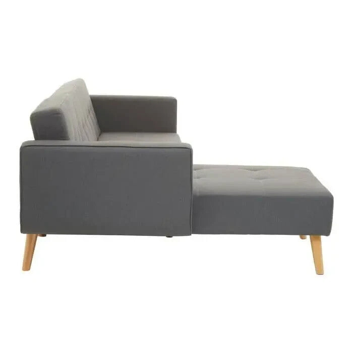 Grey Corner Sofa Bed Linen Upholstery w/ Wood Legs Modern L - Shape - Kwikley