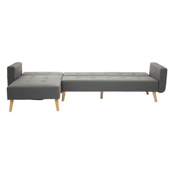 Grey Corner Sofa Bed Linen Upholstery w/ Wood Legs Modern L - Shape - Kwikley