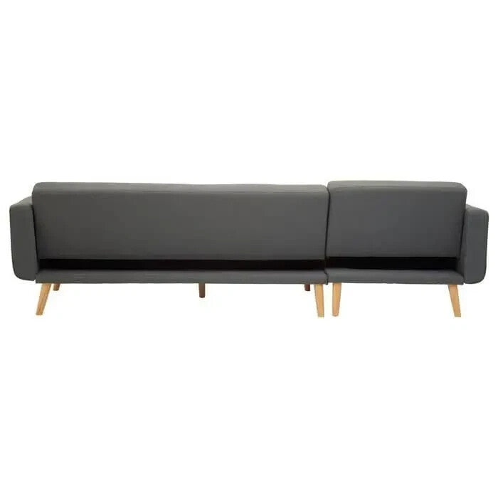 Grey Corner Sofa Bed Linen Upholstery w/ Wood Legs Modern L - Shape - Kwikley