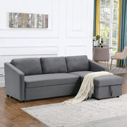 Grey Corner Sofa Bed with Storage 3 Seater Pull Out Sleeper Couch for Flats - Kwikley