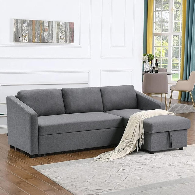 Grey Corner Sofa Bed with Storage 3 Seater Pull Out Sleeper Couch for Flats