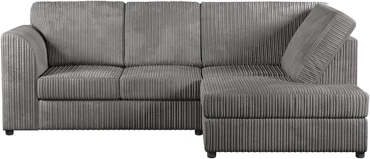 Grey Corner Sofa RHF 4 Seater Corduroy Memory Foam L - Shape Couch UK Made - Kwikley