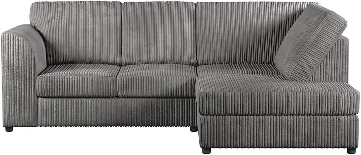 Grey Corner Sofa RHF 4 Seater Corduroy Memory Foam L - Shape Couch UK Made - Kwikley
