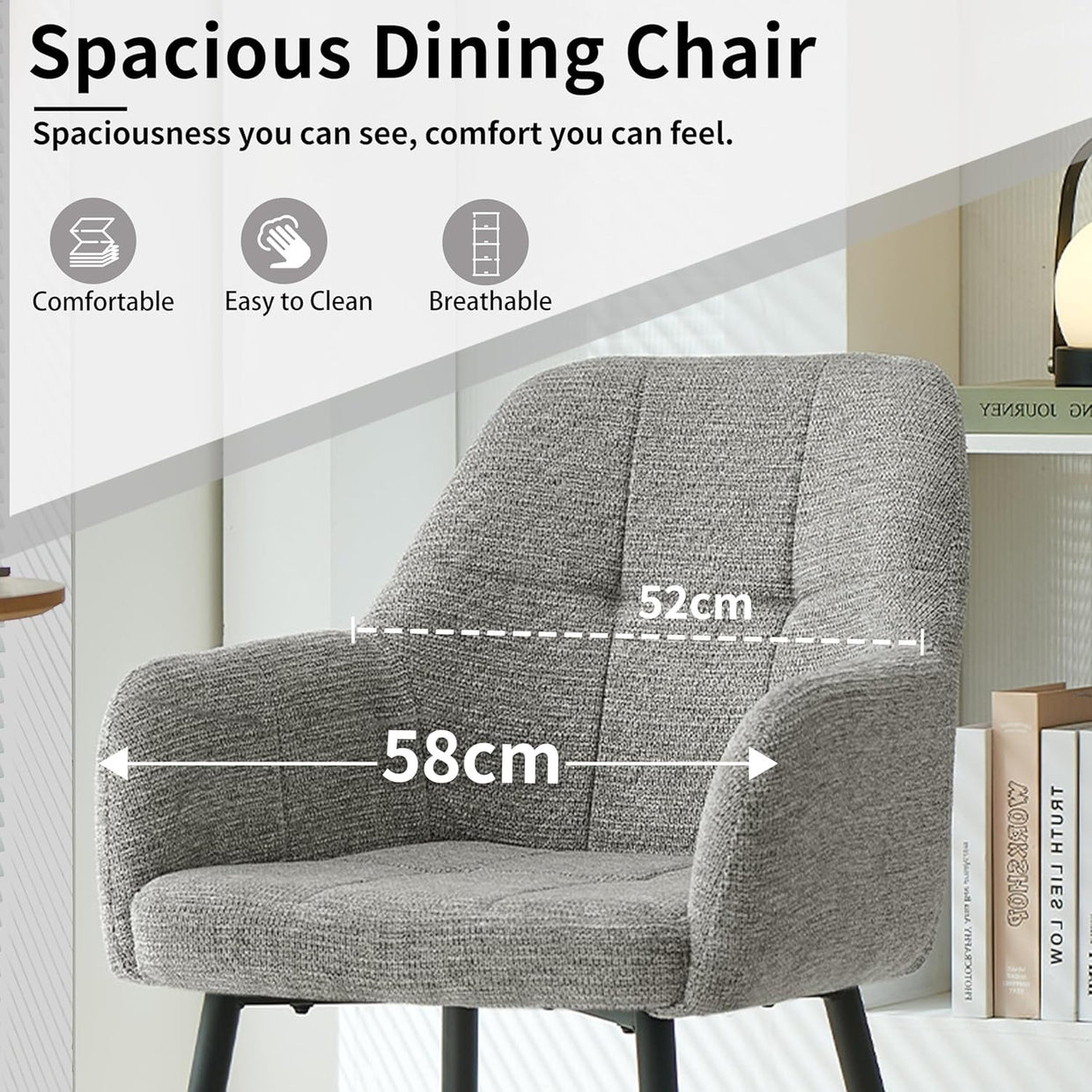 Grey Dining Armchairs Set of 2 Plush Upholstered Fabric Chairs Metal Legs - Kwikley