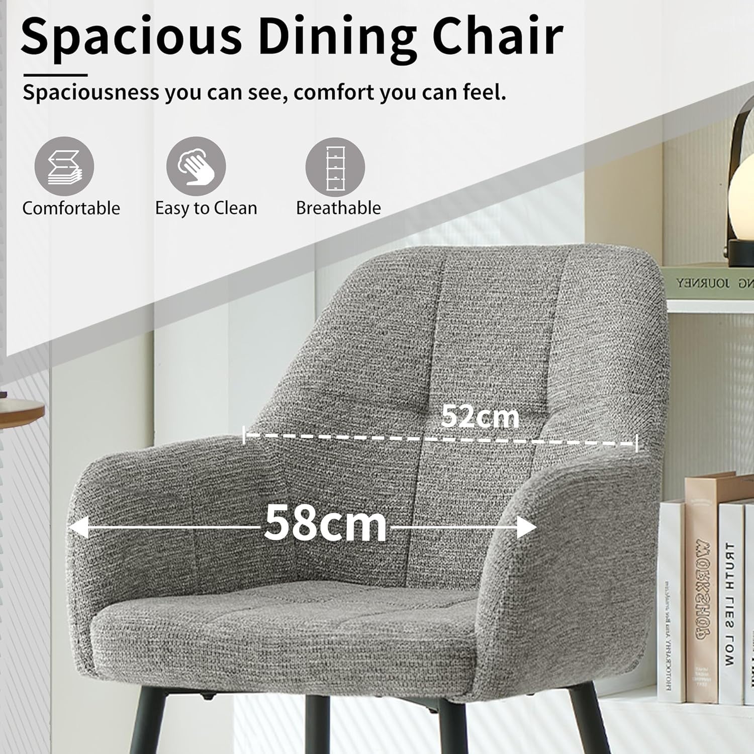 Grey Dining Armchairs Set of 2 Plush Upholstered Fabric Chairs Metal Legs - Kwikley