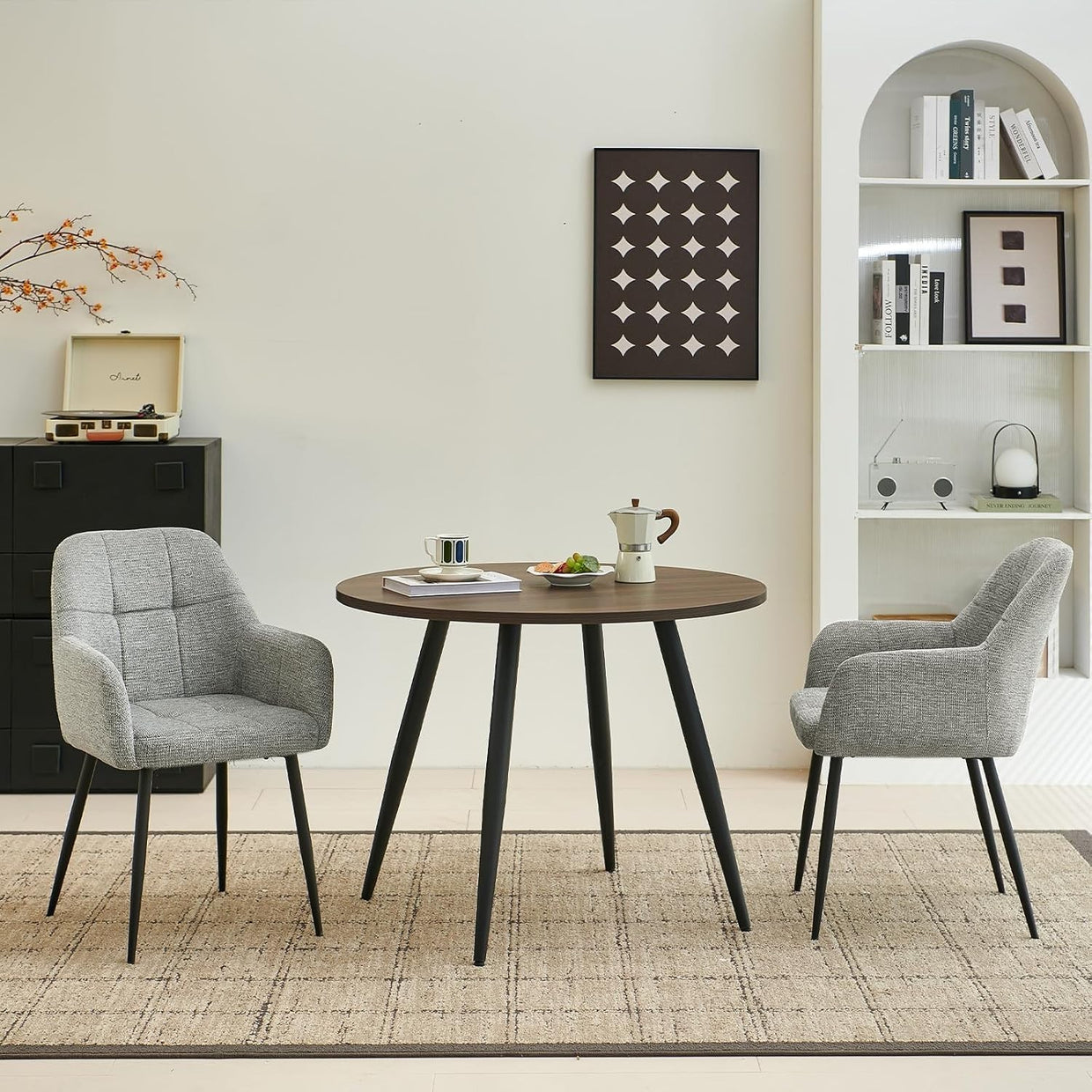 Grey Dining Armchairs Set of 2 Plush Upholstered Fabric Chairs Metal Legs - Kwikley