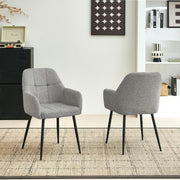 Grey Dining Armchairs Set of 2 Plush Upholstered Fabric Chairs Metal Legs - Kwikley